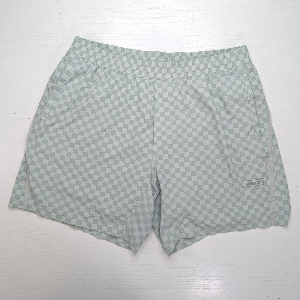 Legends Luka Mesh Shorts Mens XL Sage Green Checkered 7in Lined Athletic
